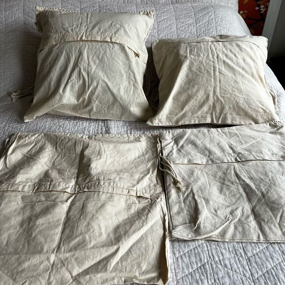 Boho Macrame Pillow Covers Set of 4 100% Cotton Fringe Throw Pillowcases Cream‎ - Picture 4 of 9